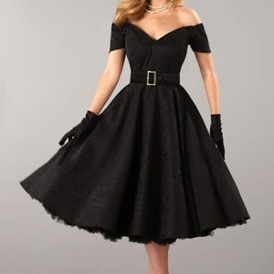 NWT British Retro 'Dee Dee' Black Jacquard Dress